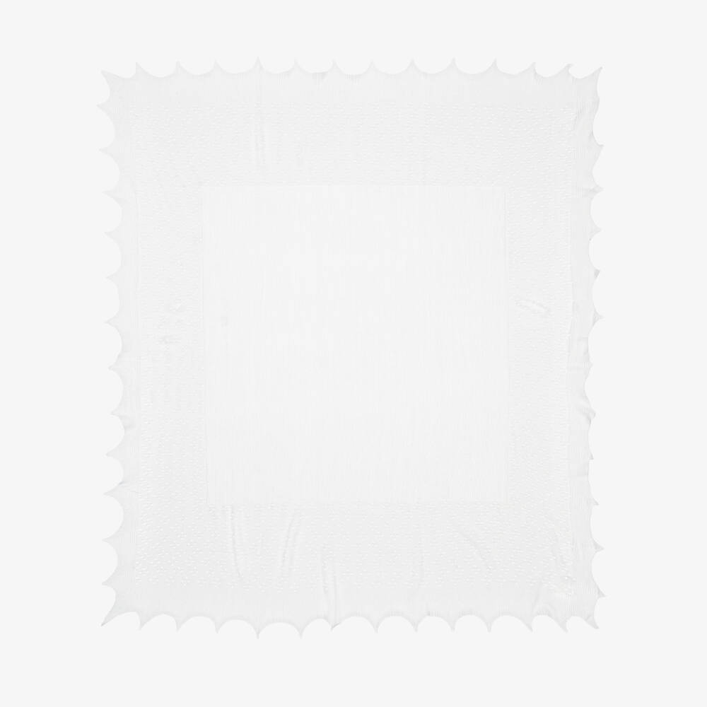 Sarah Louise-وشاح لون أبيض محبوك بحواف صدفية (208 سم) | Childrensalon