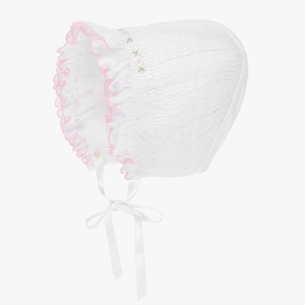 Sarah Louise-Белый чепец со сборками ручной работы | Childrensalon