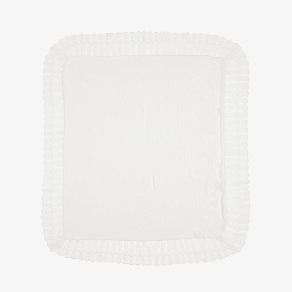 Sarah Louise-شال محبوك بحواف بتصميم صدفي لون أبيض (120 سم) | Childrensalon