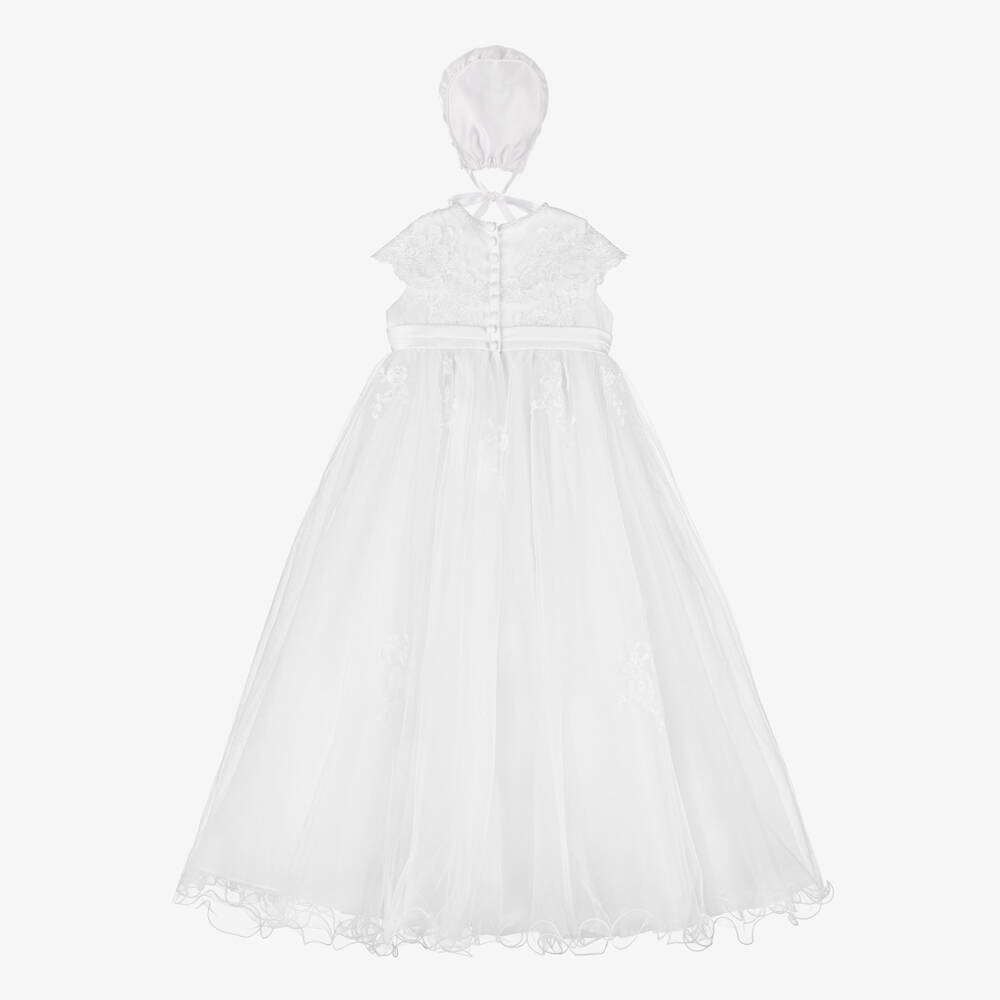 Sarah Louise-White Lace Gown & Bonnet Set | Childrensalon
