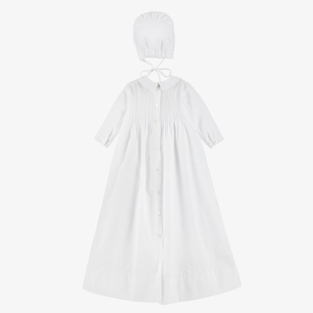 Sarah Louise-White Pintuck Ceremony Gown & Bonnet | Childrensalon