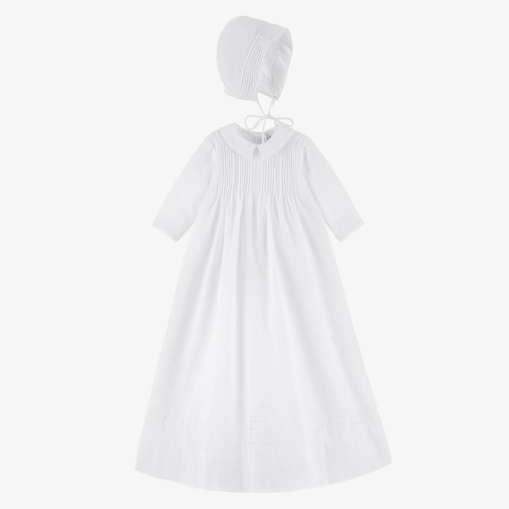 Sarah Louise-White Pintuck Ceremony Gown & Bonnet | Childrensalon