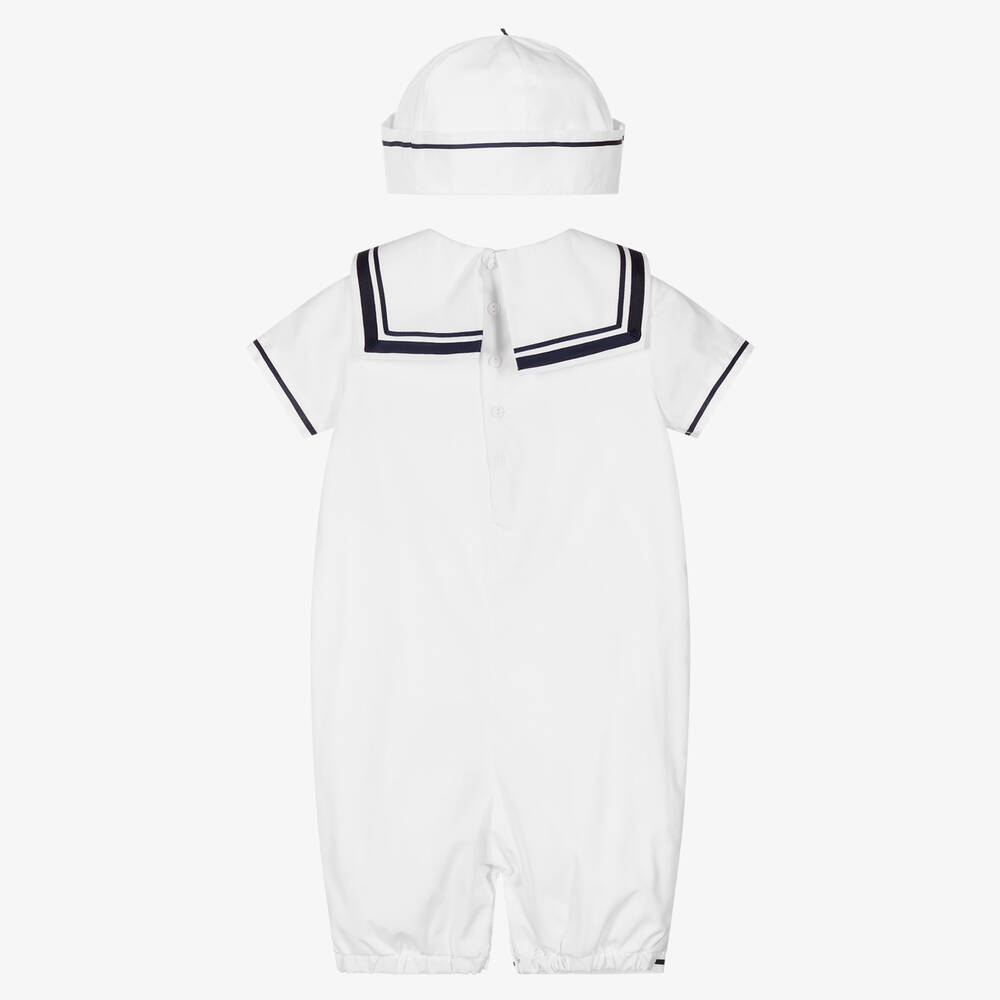 Sarah Louise-طقم تبّان ستايل البحّار قطن لون أبيض للمواليد | Childrensalon