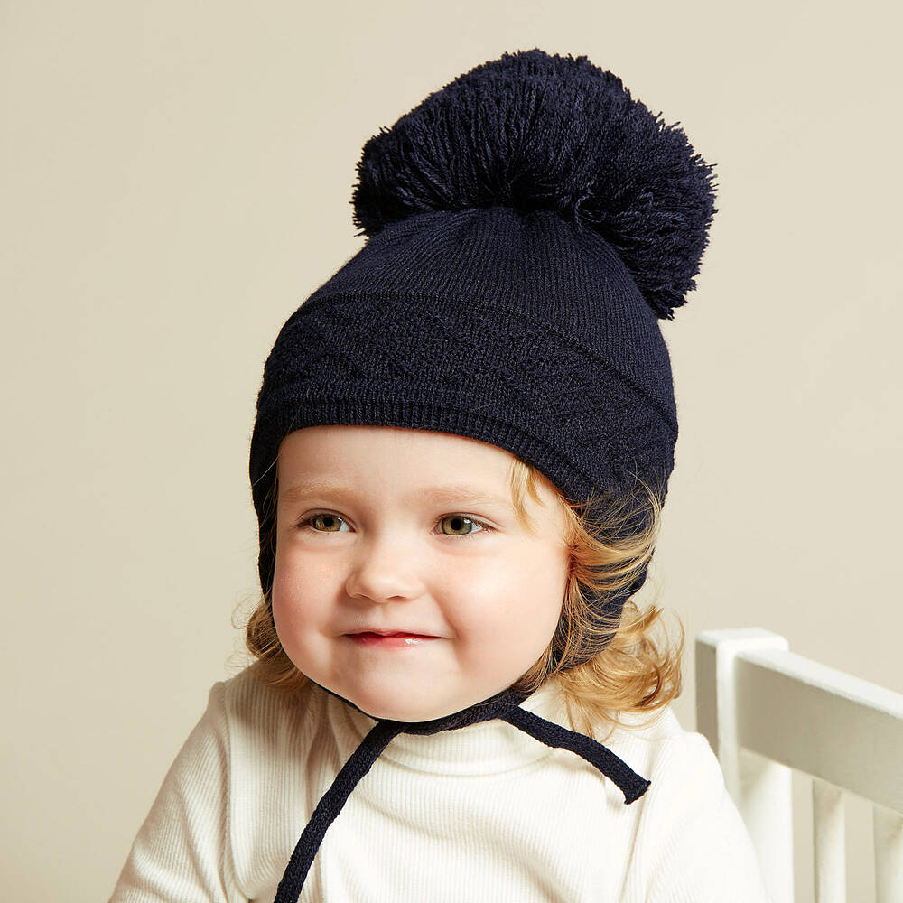 Sätila of Sweden-Синяя вязаная шапка Malva с большим помпоном | Childrensalon