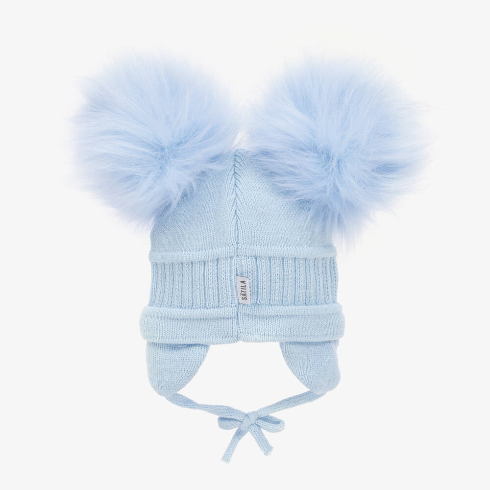 Sätila of Sweden-Голубая шапочка Tindra с двумя помпонами | Childrensalon