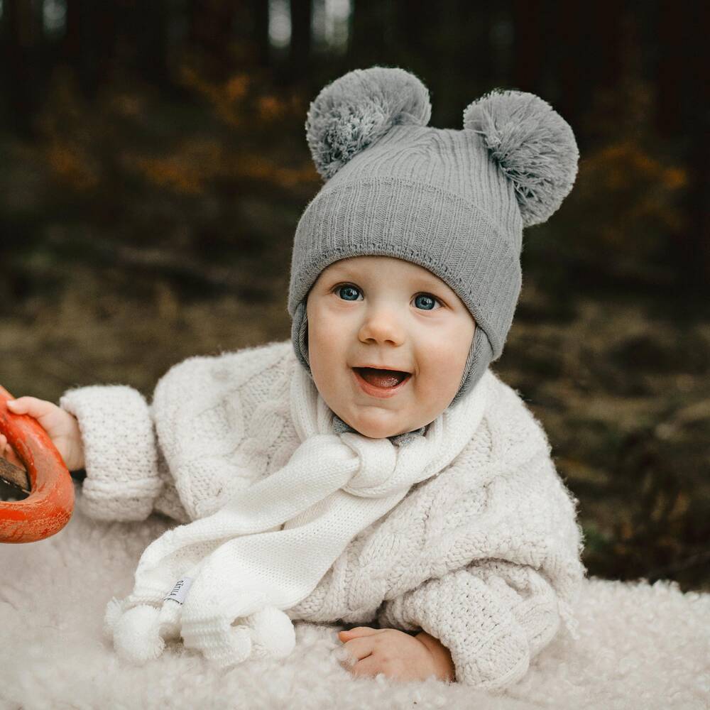 Sätila of Sweden-Grey Minnie Double Pom-Pom Hat | Childrensalon