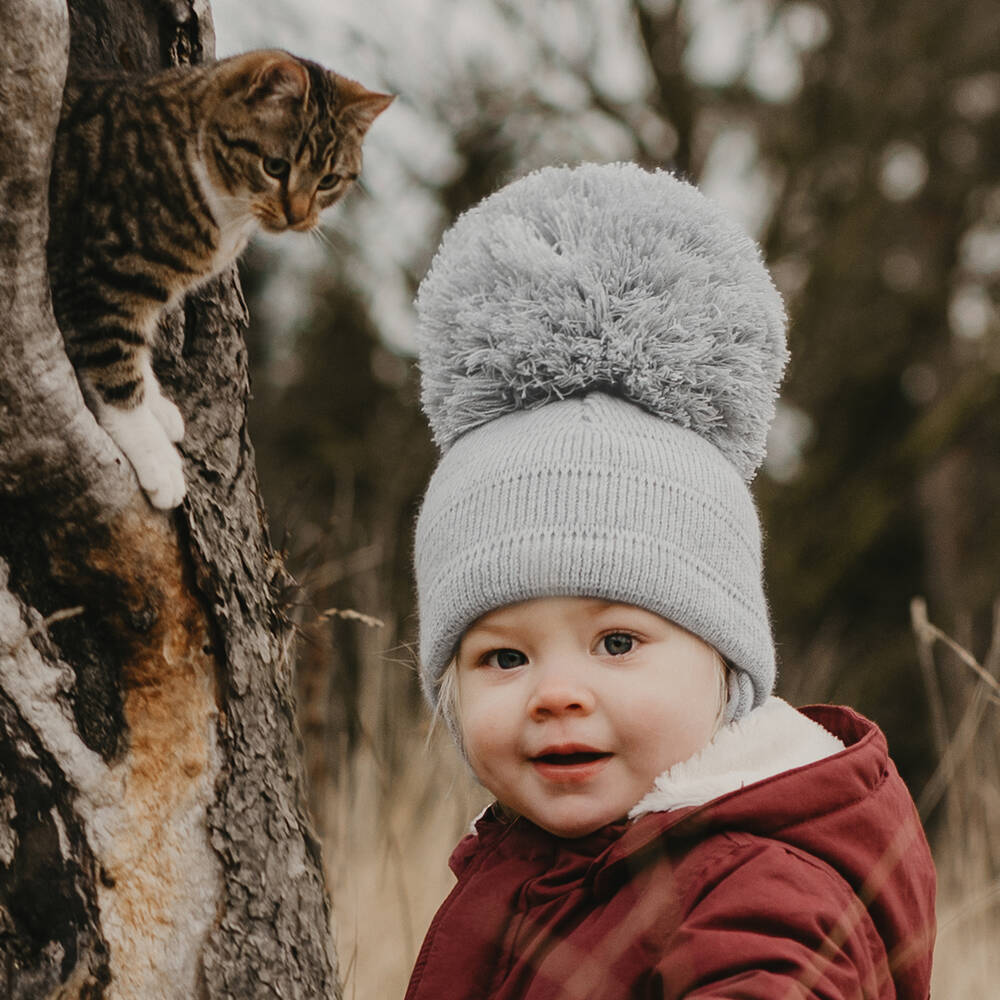 Sätila of Sweden-Grey Tuva Giant Pom-Pom Hat | Childrensalon
