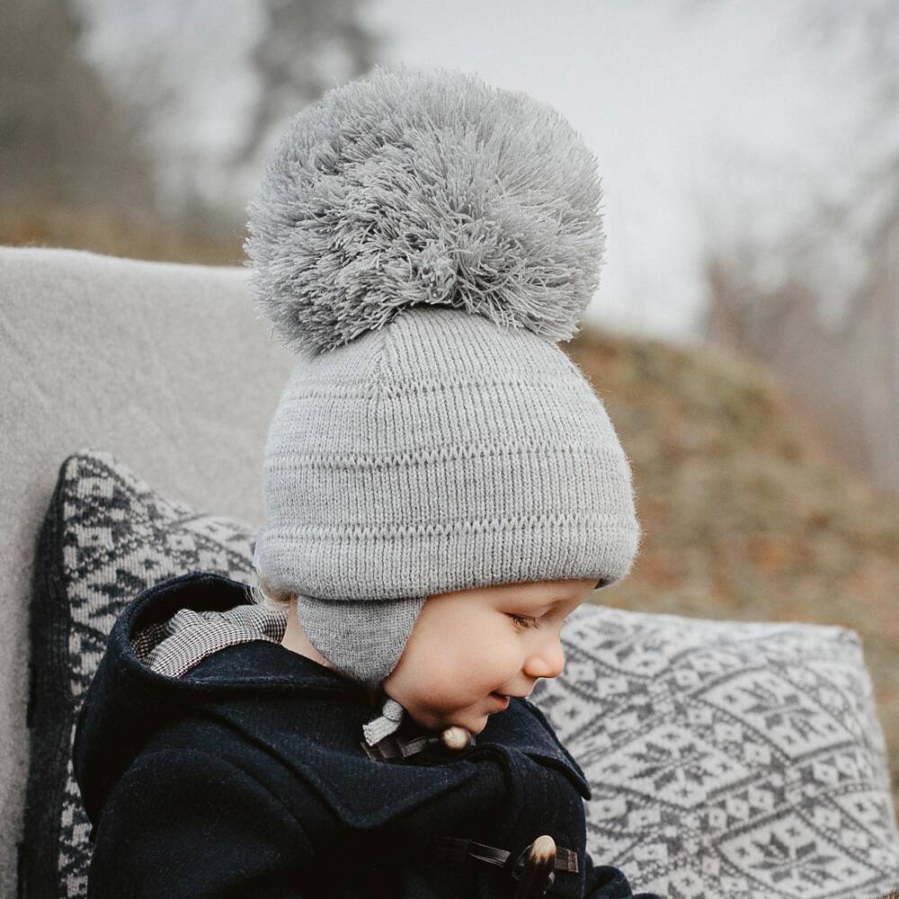Sätila of Sweden-Grey Tuva Giant Pom-Pom Hat | Childrensalon