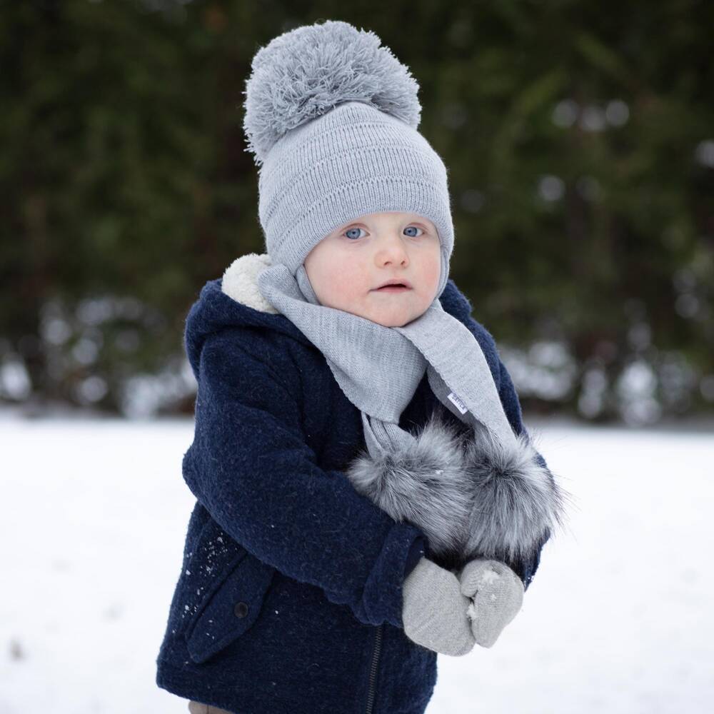 Sätila of Sweden-Grey Twiddle Knitted Baby Mittens | Childrensalon