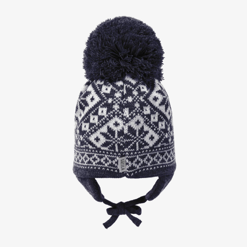 Sätila of Sweden-Синяя вязаная шапочка Alice с крупным помпоном | Childrensalon