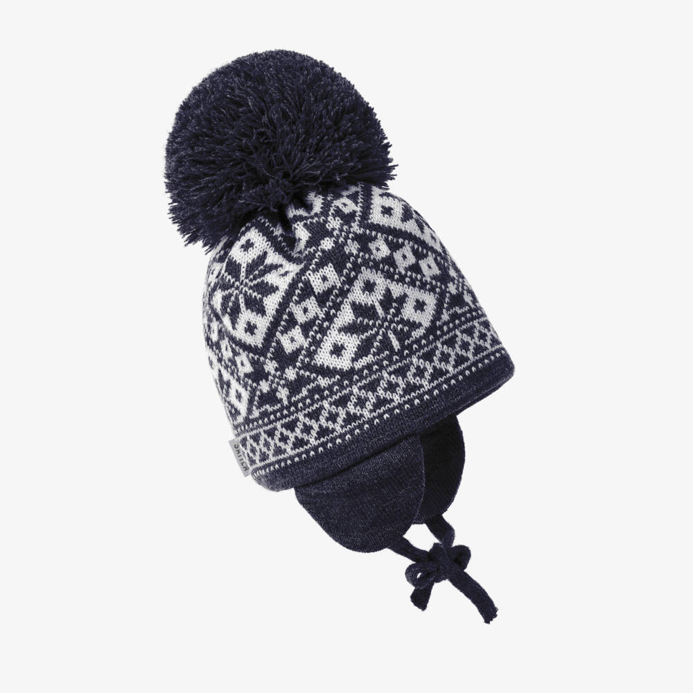 Sätila of Sweden-Синяя вязаная шапочка Alice с крупным помпоном | Childrensalon