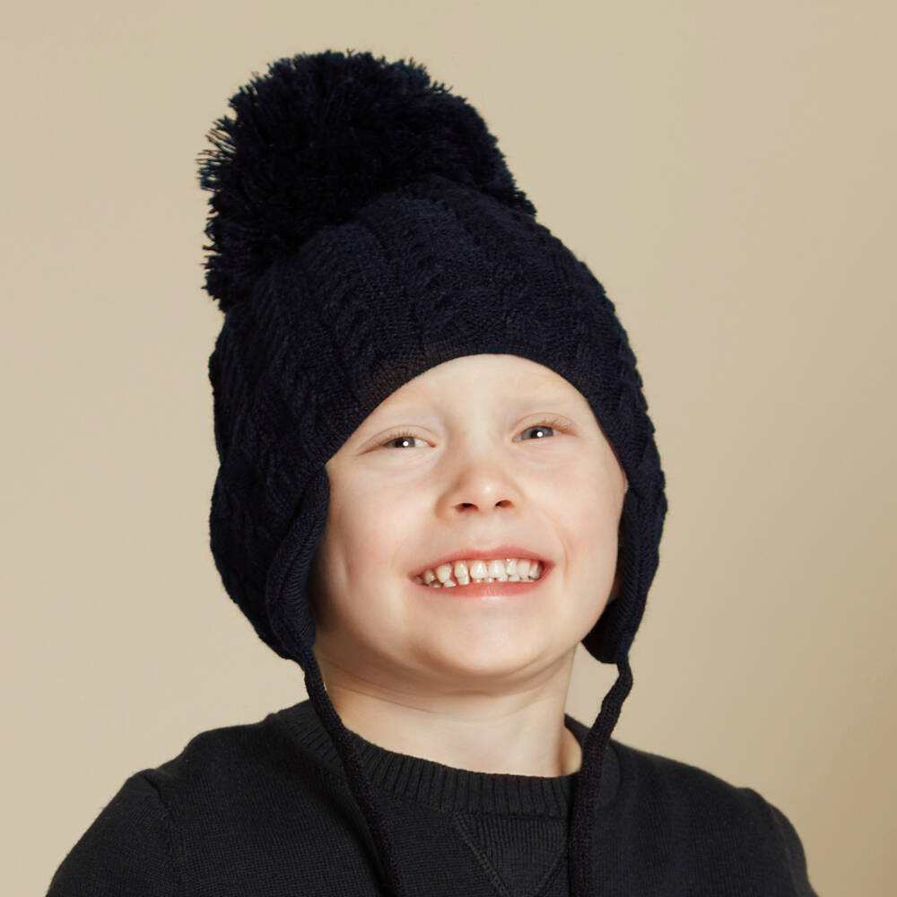 Sätila of Sweden-Navy Blue Laura Knitted Giant Pom-Pom Beanie | Childrensalon