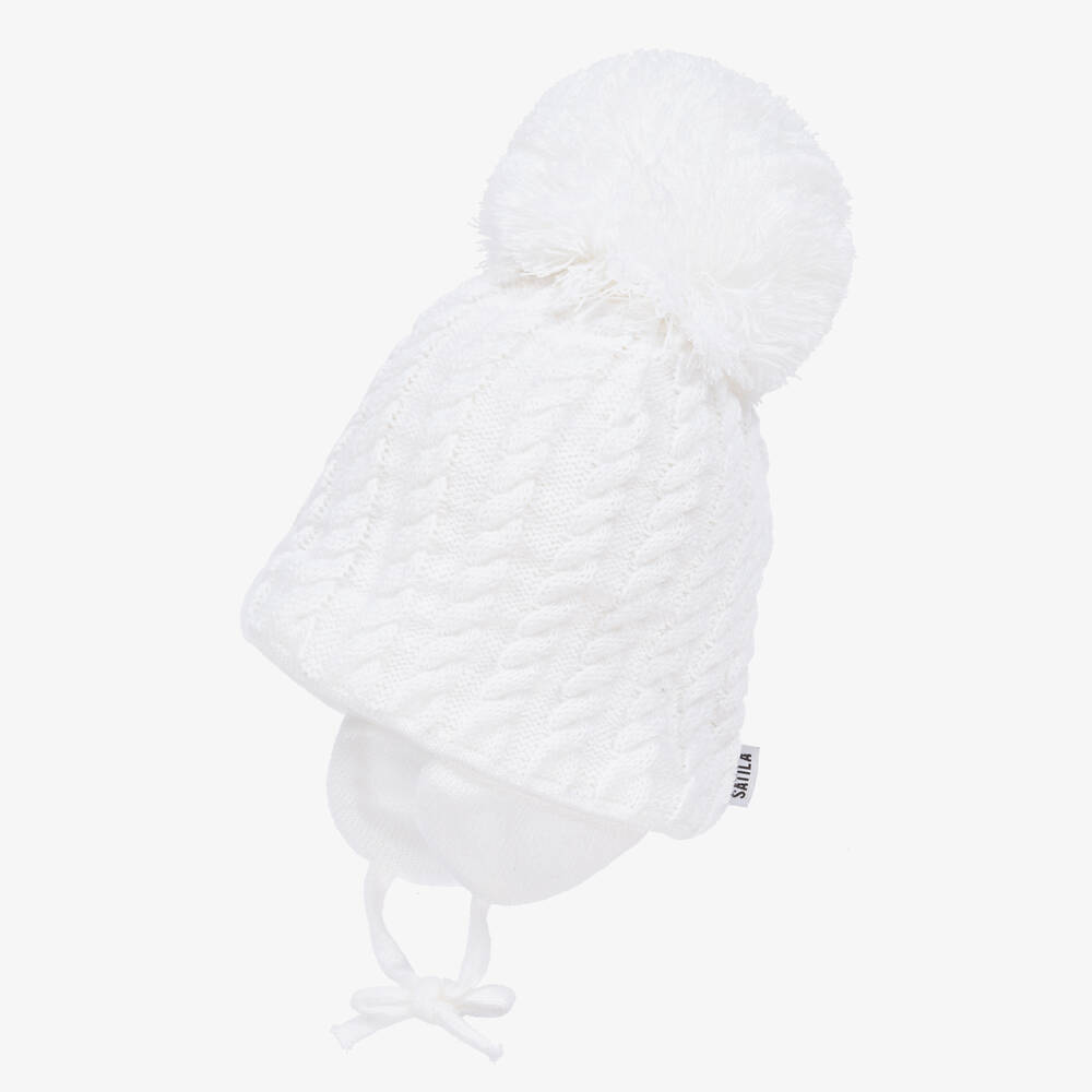 Sätila of Sweden-Белая вязаная шапка Laura с большим помпоном | Childrensalon