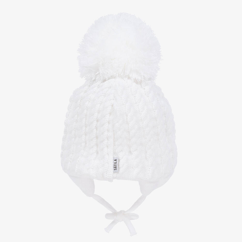Sätila of Sweden-Белая вязаная шапка Laura с большим помпоном | Childrensalon