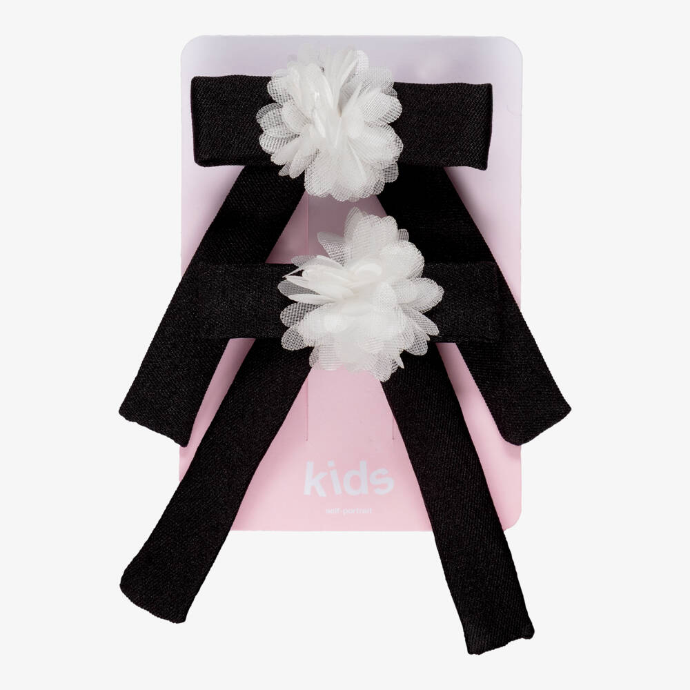 Self-Portrait-Girls Black Bow Hair Clips (2 Pack) | Childrensalon