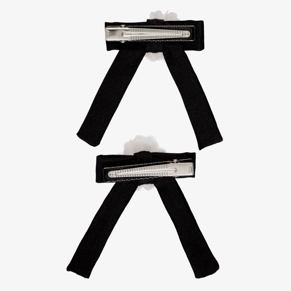 Self-Portrait-Girls Black Bow Hair Clips (2 Pack) | Childrensalon