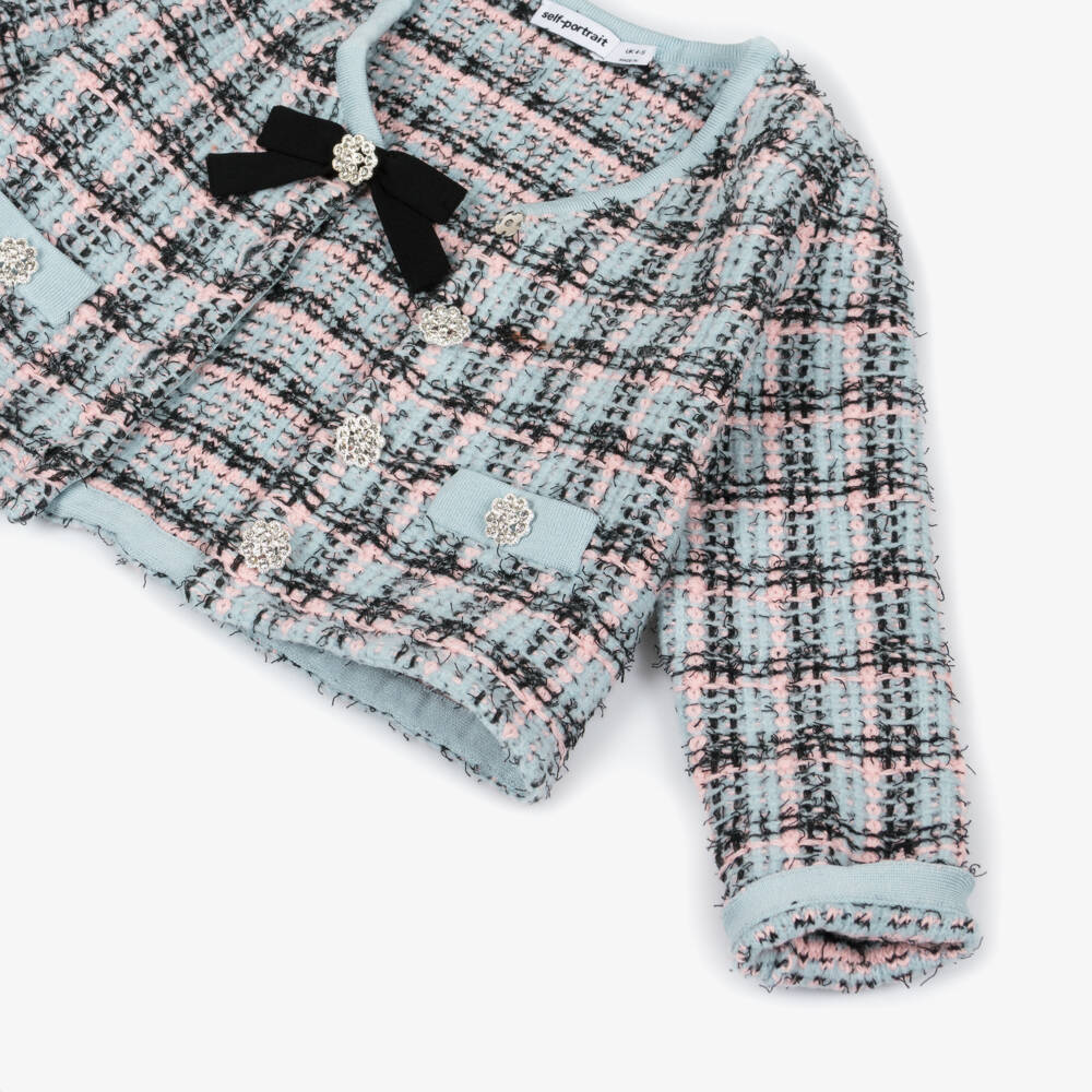 Self-Portrait-Кардиган сине-черный вязаный с твидовым эффектом для девочек | Childrensalon