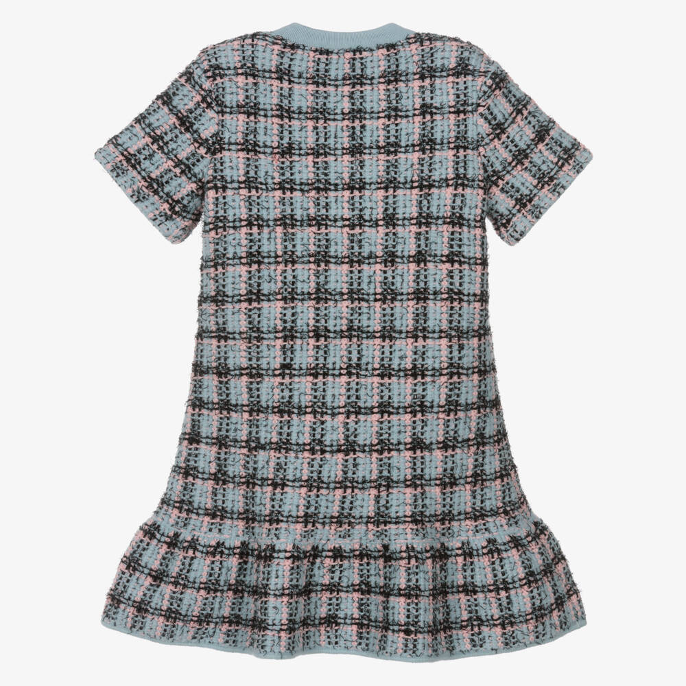 Self-Portrait-Girls Blue & Black Knitted Tweed-Effect Dress | Childrensalon
