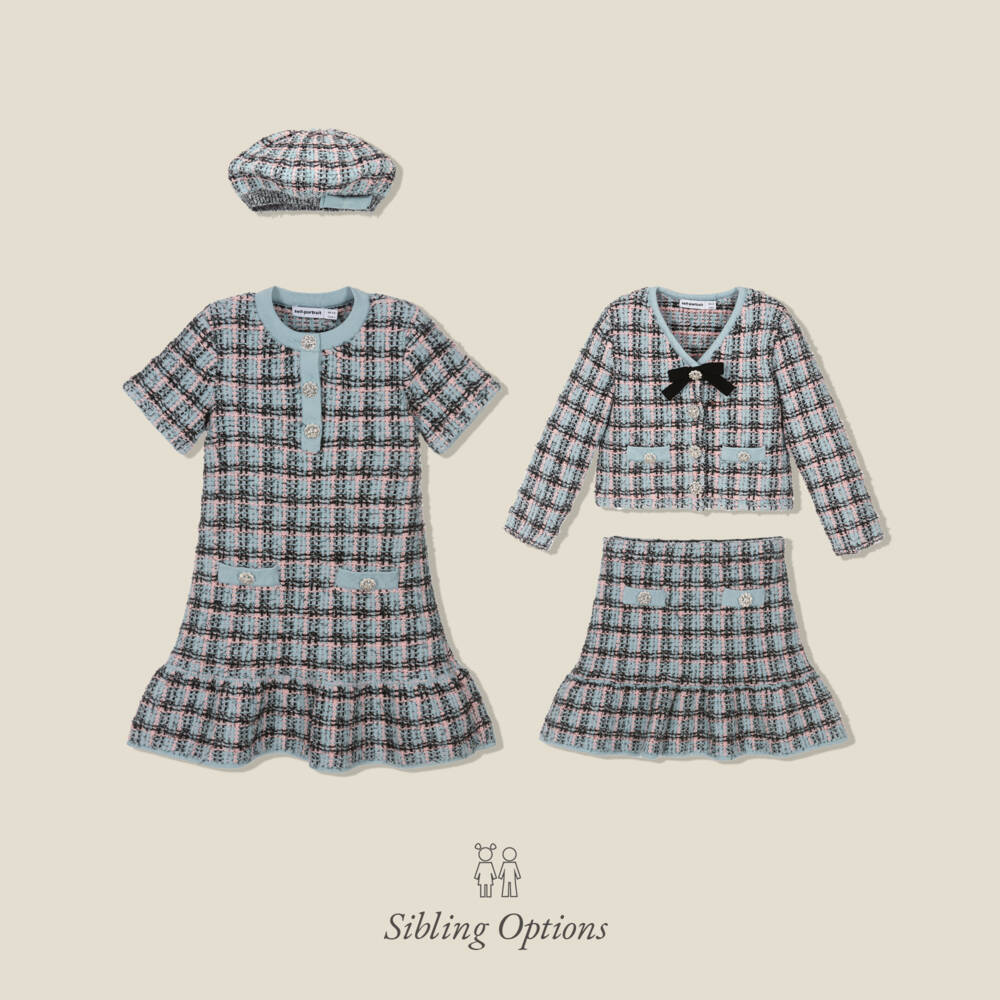 Self-Portrait-Girls Blue & Black Knitted Tweed-Effect Dress | Childrensalon