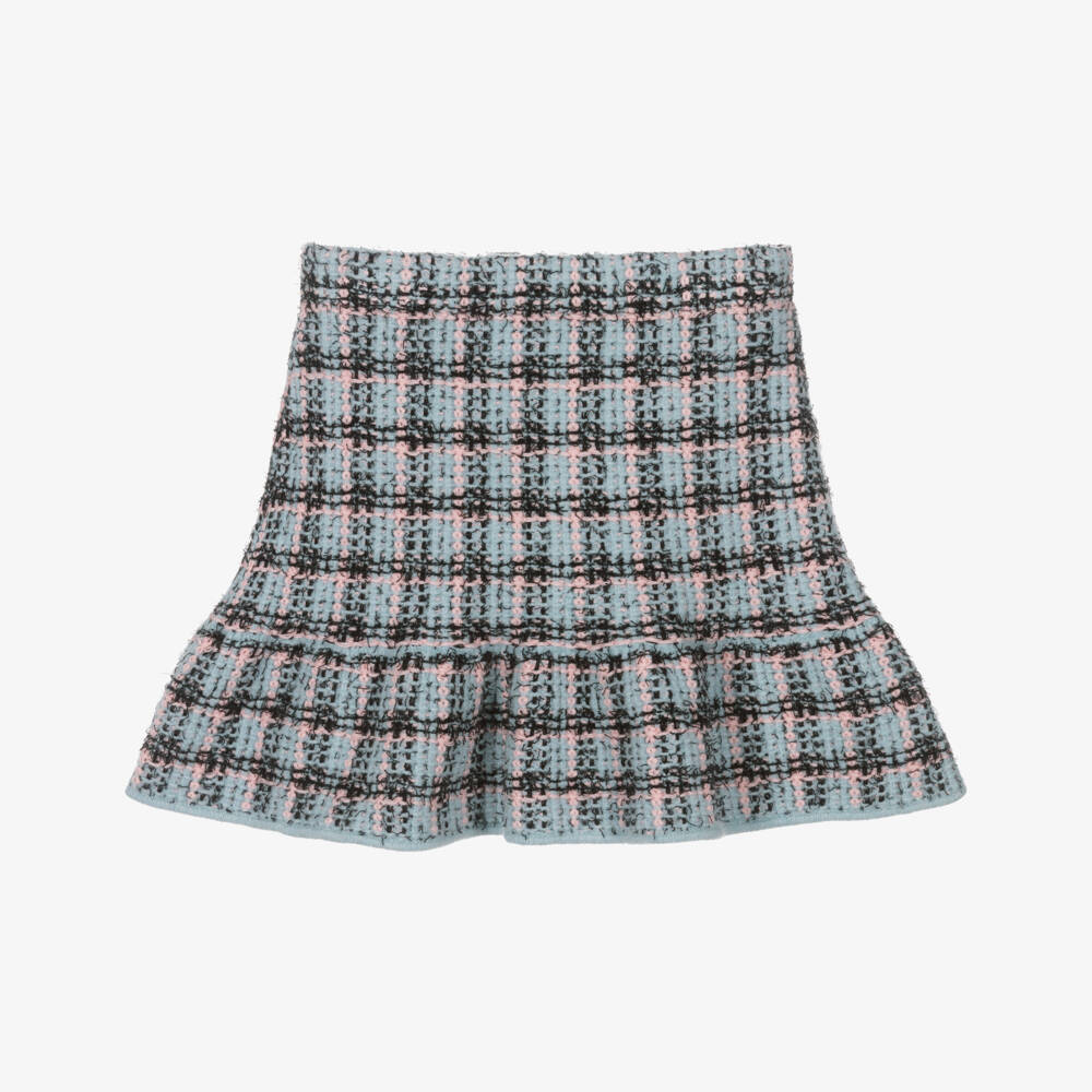 Self-Portrait-Girls Blue & Black Knitted Tweed-Effect Skirt | Childrensalon