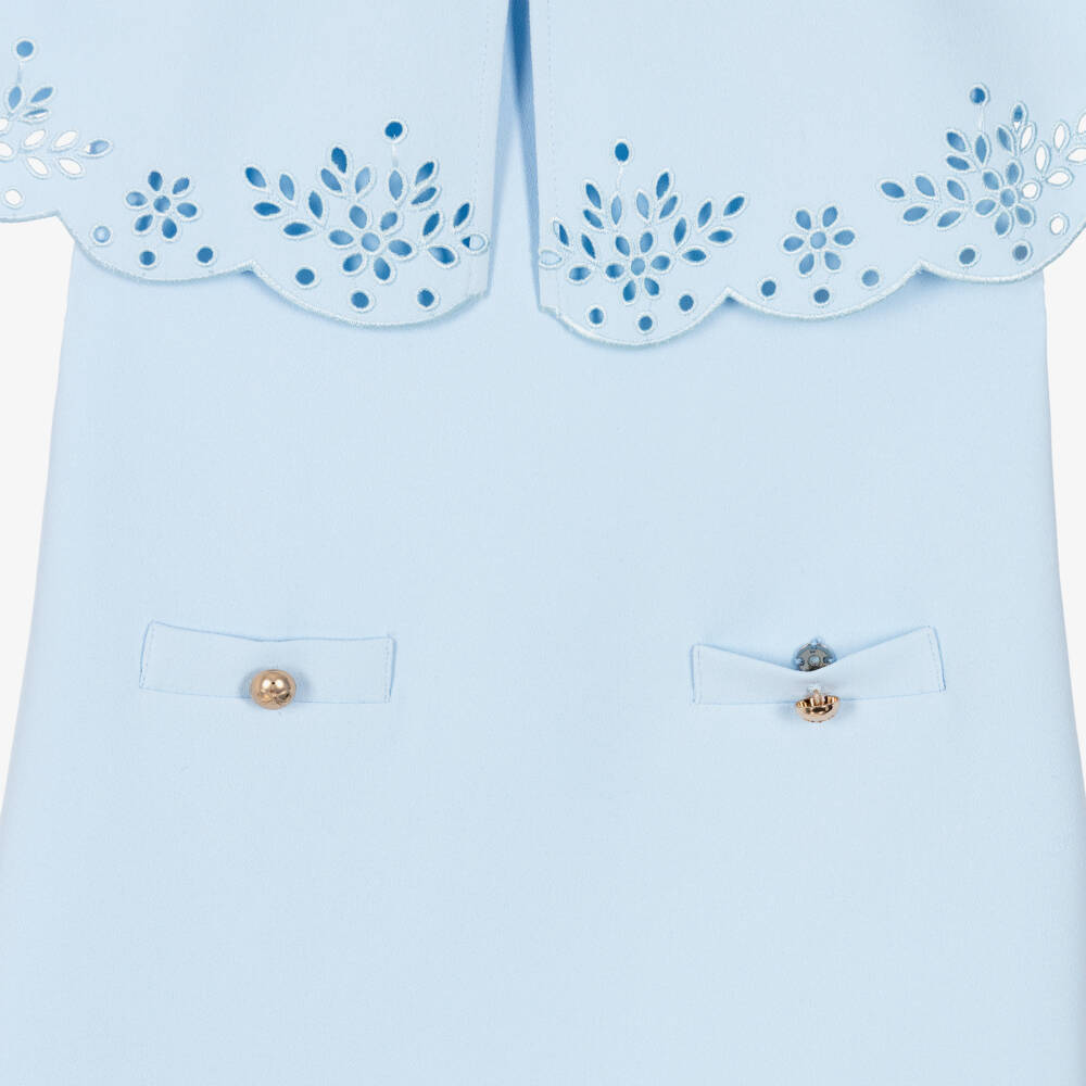 Self-Portrait-Girls Blue Cape Dress with Cutwork Detailing | Childrensalon