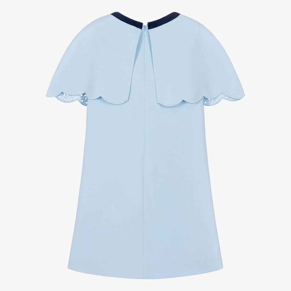 Self-Portrait-Girls Blue Cape Dress with Cutwork Detailing | Childrensalon