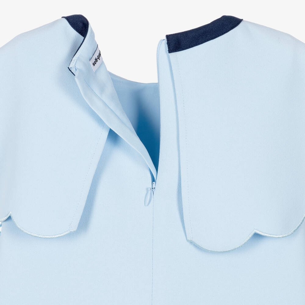 Self-Portrait-Girls Blue Cape Dress with Cutwork Detailing | Childrensalon