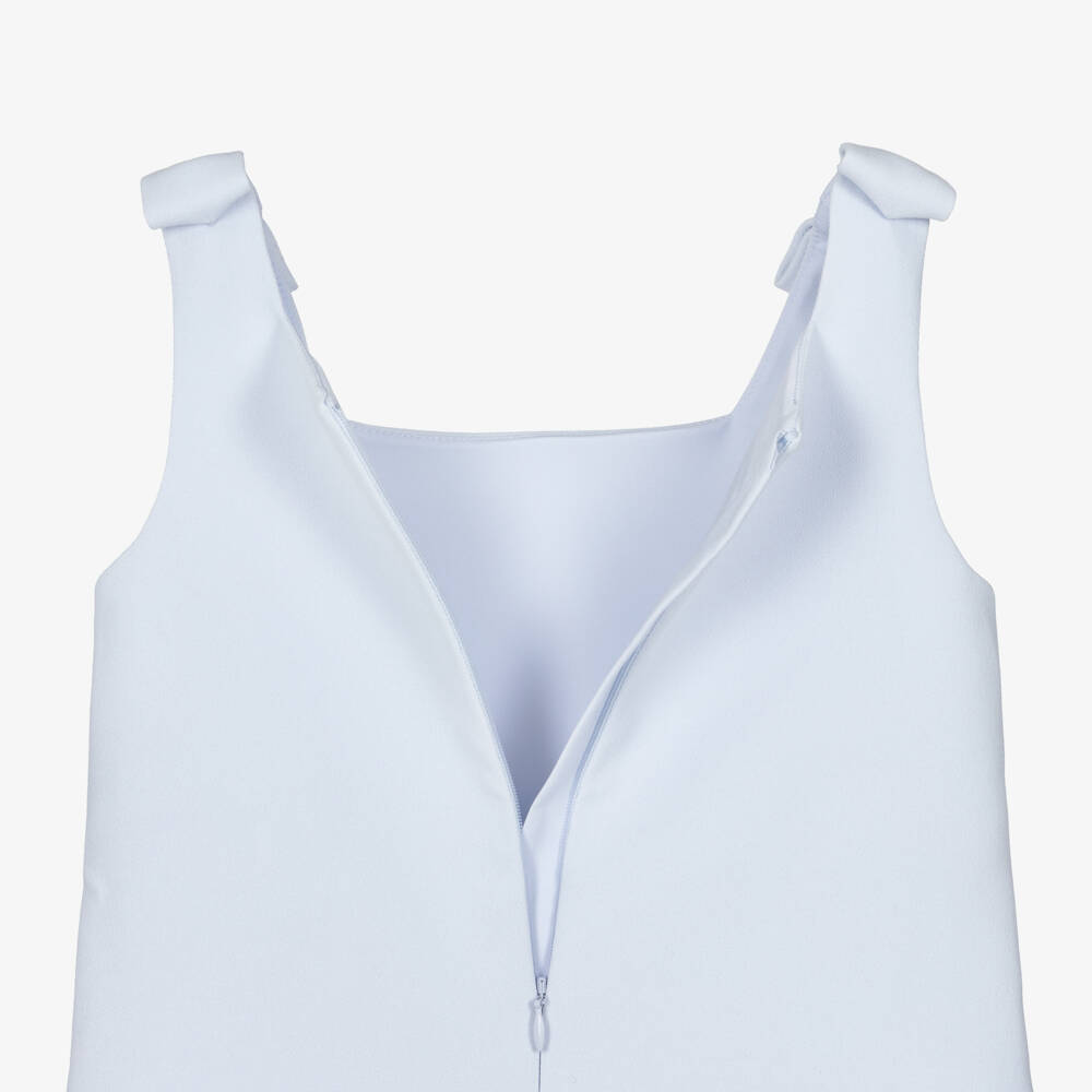 Self-Portrait-Платье голубое из крепа с кружевным подолом для девочек | Childrensalon