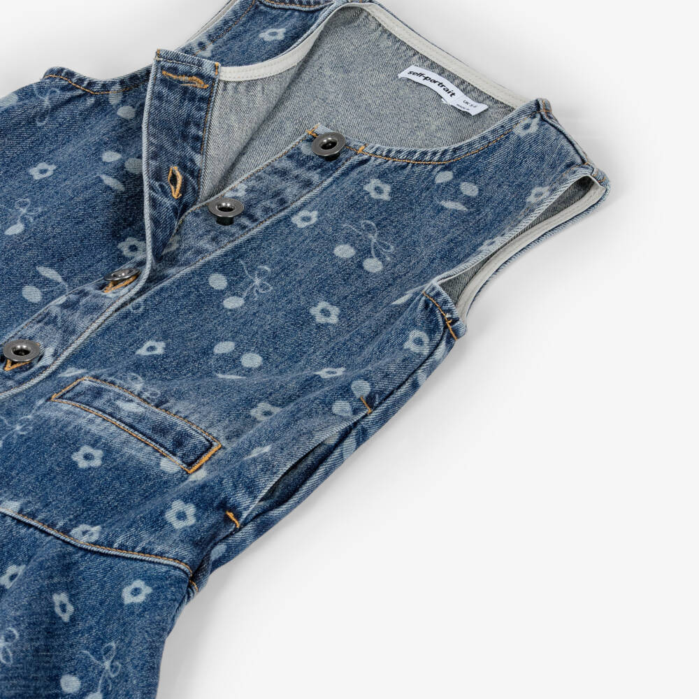 Self-Portrait-Girls Blue Denim Dress with Bow & Cherry Print | Childrensalon