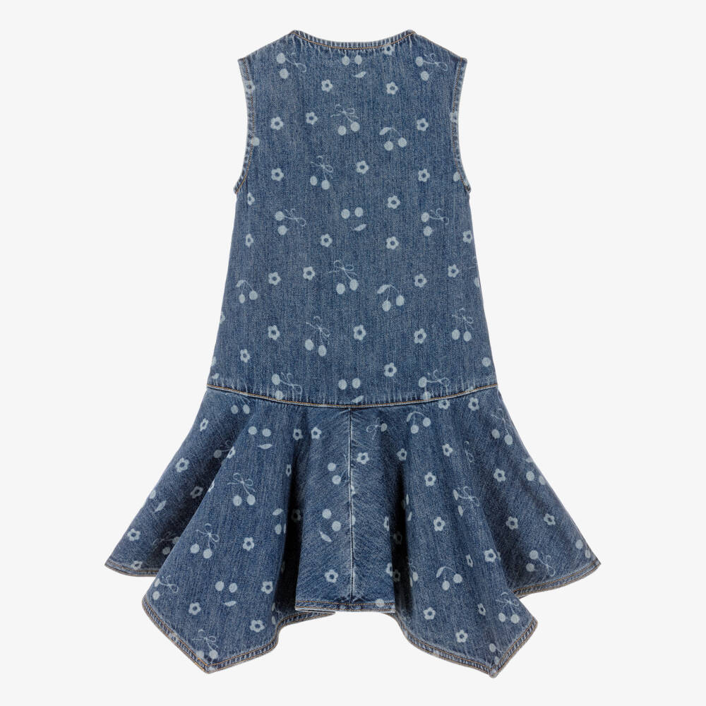 Self-Portrait-Girls Blue Denim Dress with Bow & Cherry Print | Childrensalon