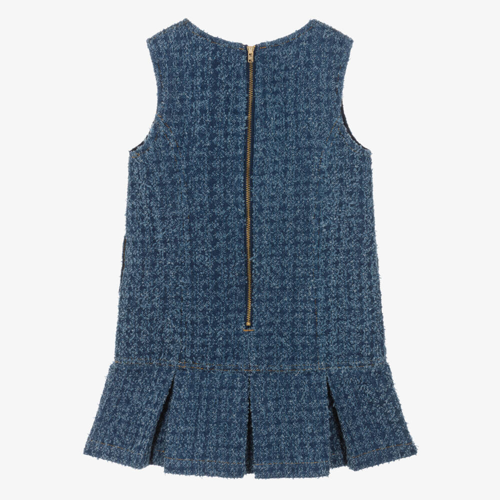 Self-Portrait-Girls Blue Denim Dress with Heart Pockets & Gold Logo Buttons | Childrensalon