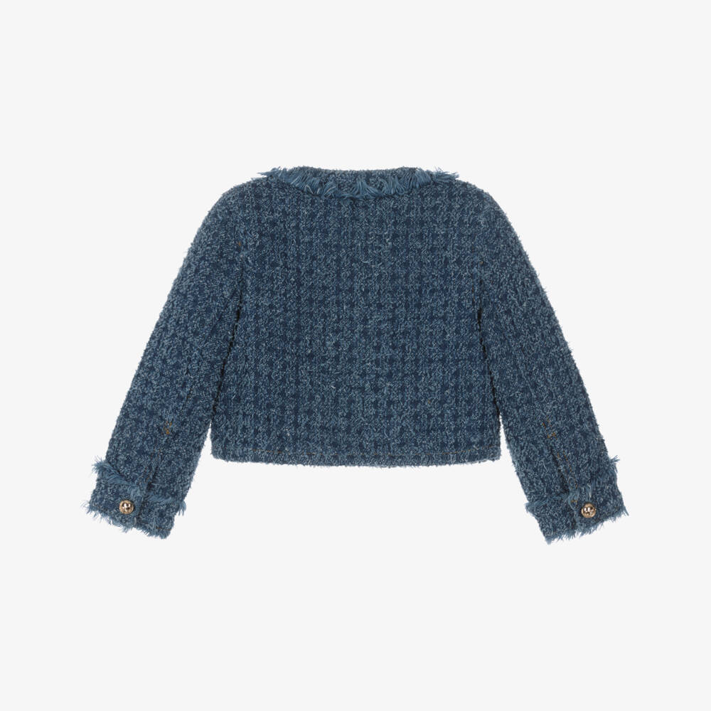 Self-Portrait-Girls Blue Denim Jacket with Heart Pockets & Gold Logo Buttons | Childrensalon