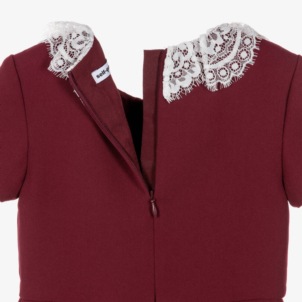 Self-Portrait-Girls Burgundy Red Dress with Lace Collar | Childrensalon