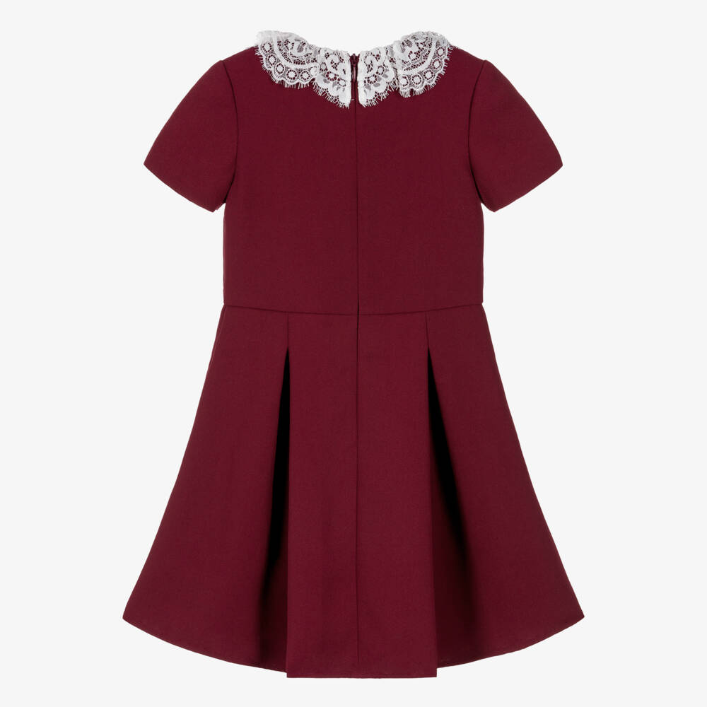 Self-Portrait-Girls Burgundy Red Dress with Lace Collar | Childrensalon