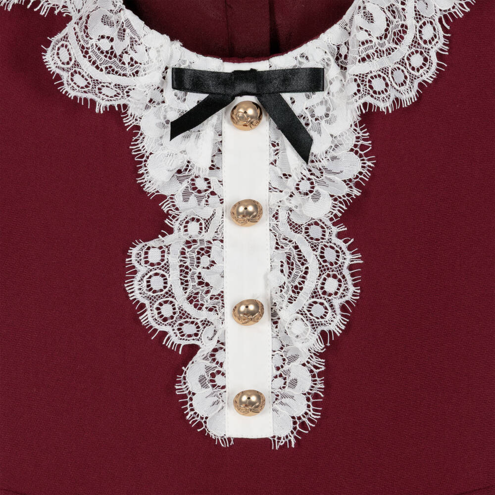 Self-Portrait-Girls Burgundy Red Dress with Lace Collar | Childrensalon
