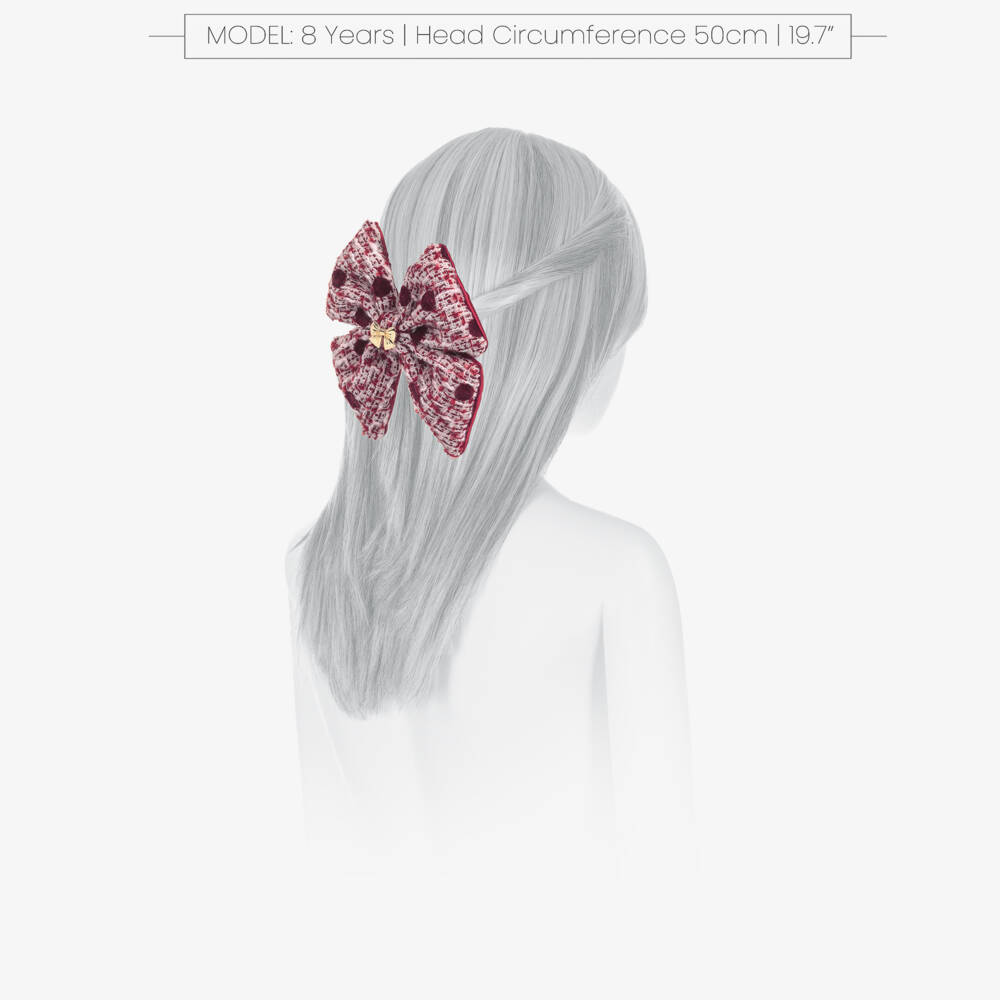 Self-Portrait-مشبك شعر فيونكا تويد بنقاط بولكا لون أحمر برغندي (14 سم) | Childrensalon