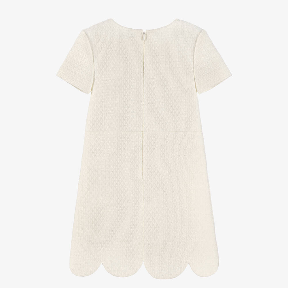 Self-Portrait-Girls Cream Tweed Dress with Scalloped Hem | Childrensalon