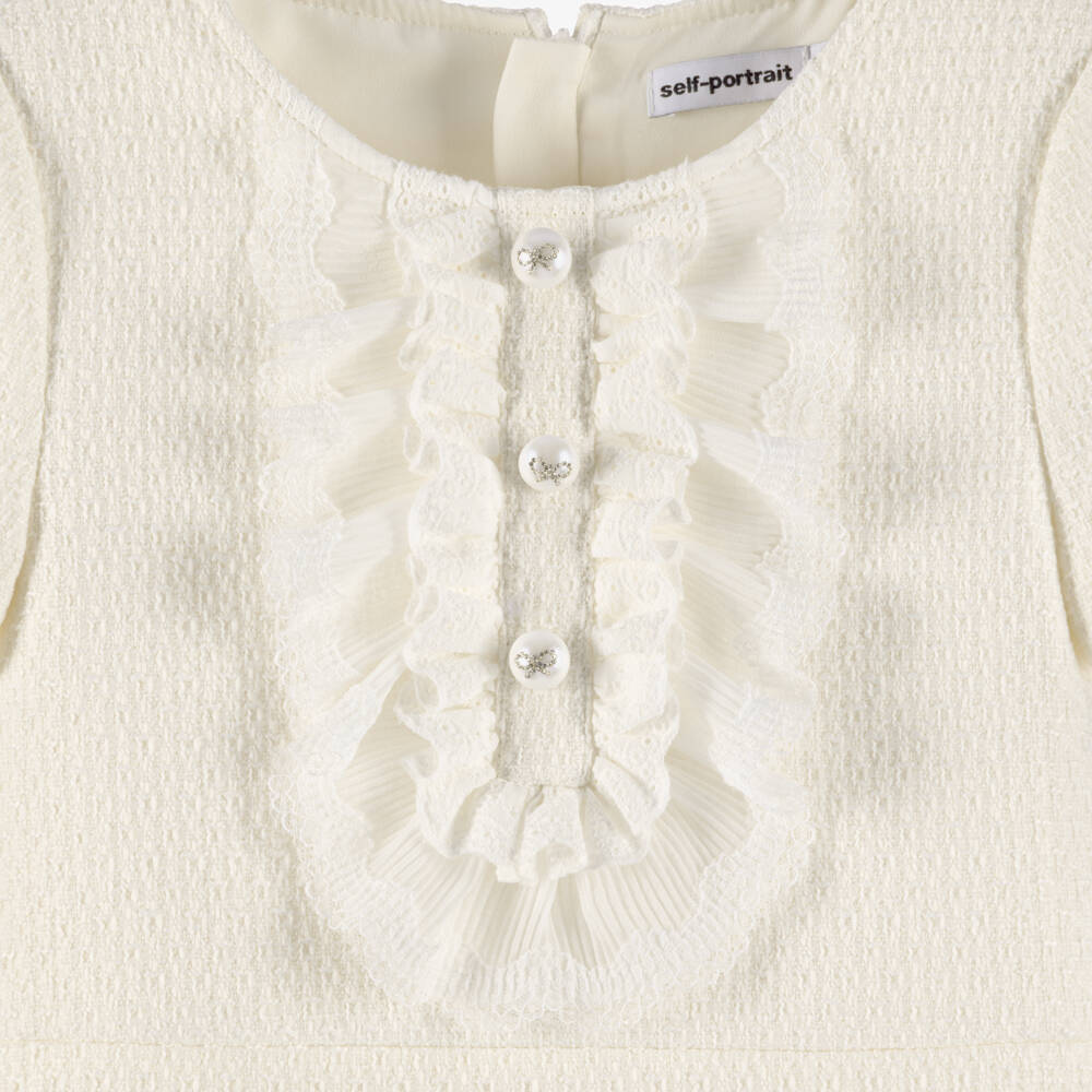 Self-Portrait-Girls Cream Tweed Dress with Scalloped Hem | Childrensalon