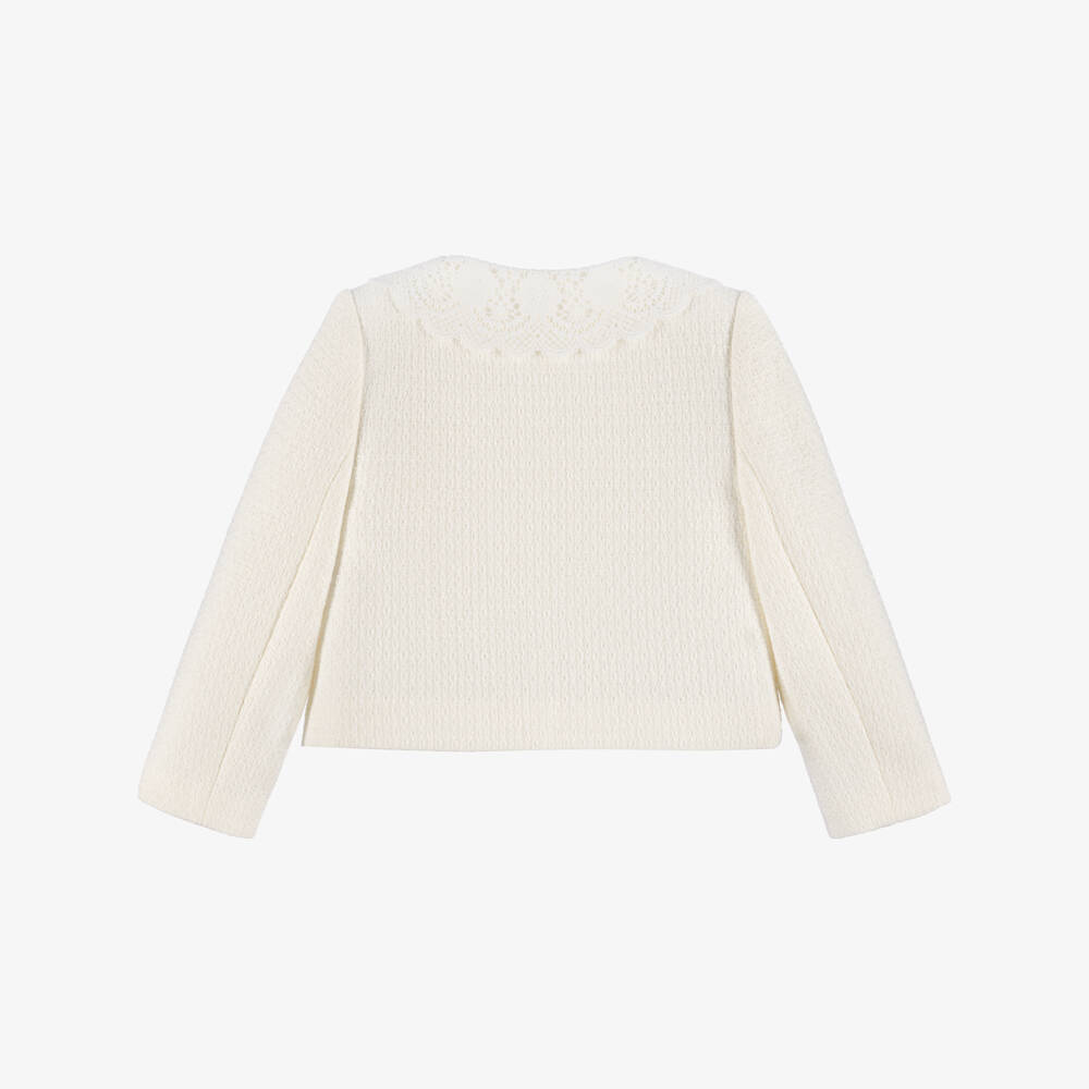 Self-Portrait-Girls Cream Tweed Jacket with Lace Collar | Childrensalon