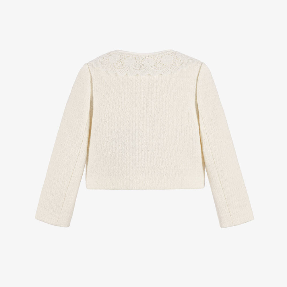 Self-Portrait-Girls Cream Tweed Jacket with Lace Collar | Childrensalon