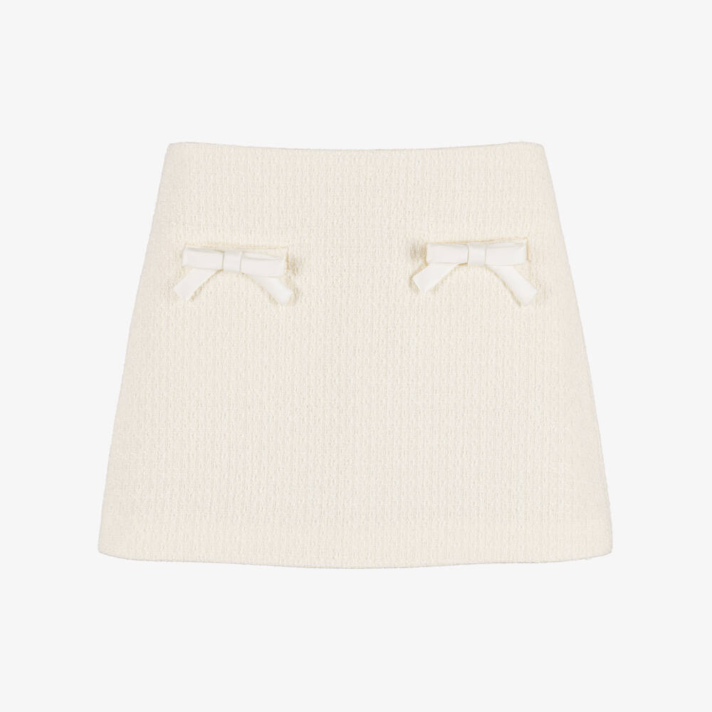 Self-Portrait-Girls Cream Tweed Skirt with Bows | Childrensalon