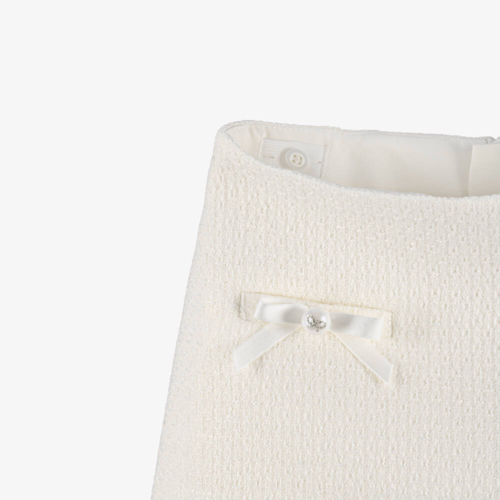 Self-Portrait-Girls Cream Tweed Skirt with Bows | Childrensalon
