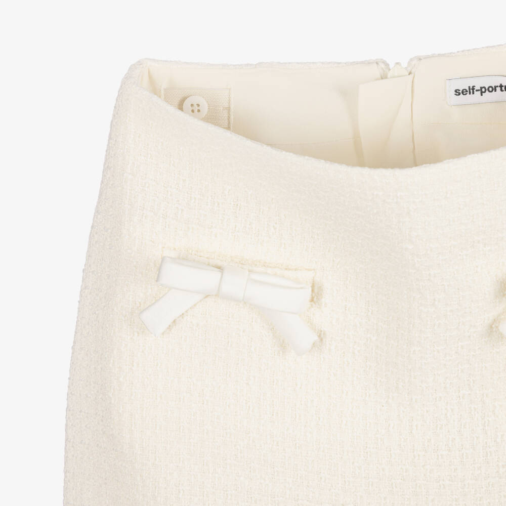 Self-Portrait-Girls Cream Tweed Skirt with Bows | Childrensalon