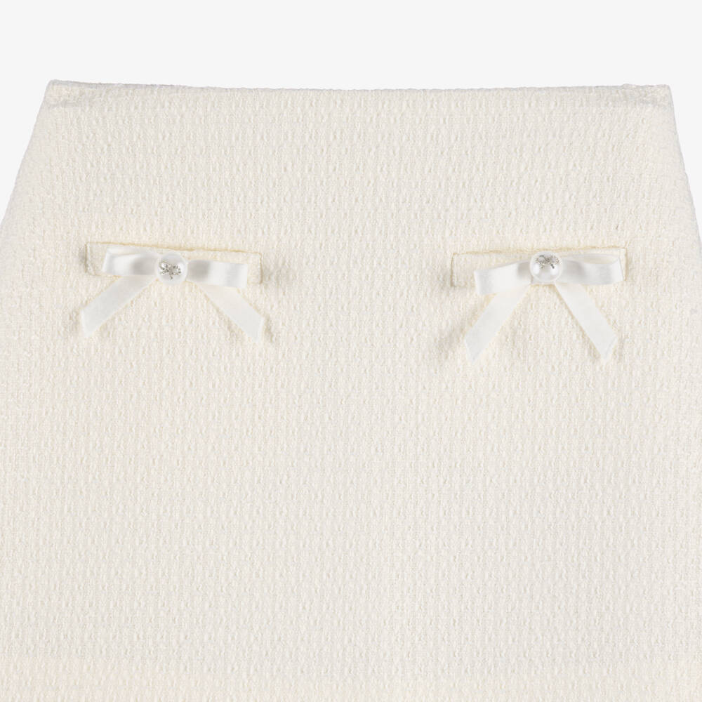 Self-Portrait-Girls Cream Tweed Skirt with Bows | Childrensalon