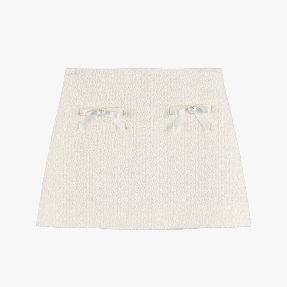 Self-Portrait-Girls Cream Tweed Skirt with Bows | Childrensalon