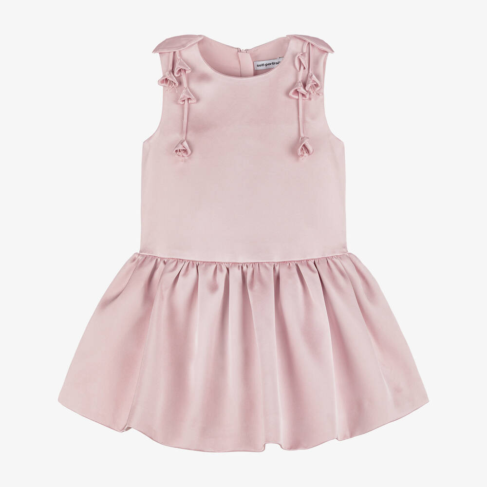Self-Portrait-Girls Dusky Pink Satin 3D Flower Dress | Childrensalon