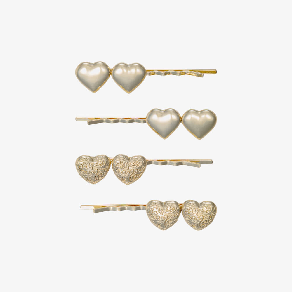 Self-Portrait-Girls Gold Heart Hair Clips (4 Pack) | Childrensalon