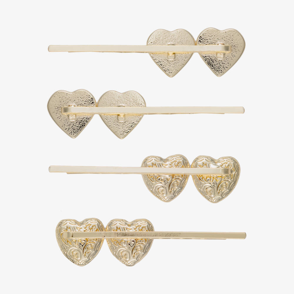 Self-Portrait-Girls Gold Heart Hair Clips (4 Pack) | Childrensalon
