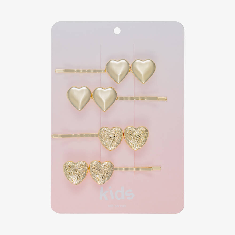 Self-Portrait-Girls Gold Heart Hair Clips (4 Pack) | Childrensalon