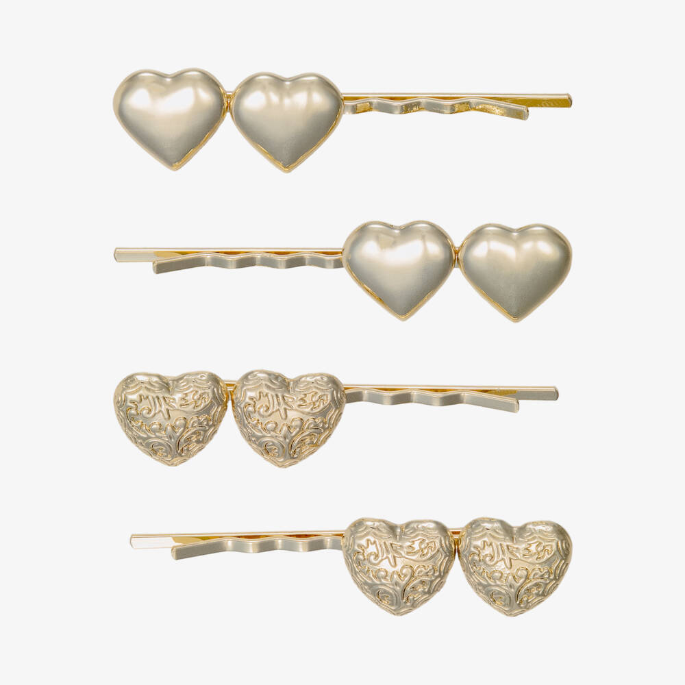 Self-Portrait-Girls Gold Heart Hair Clips (4 Pack) | Childrensalon